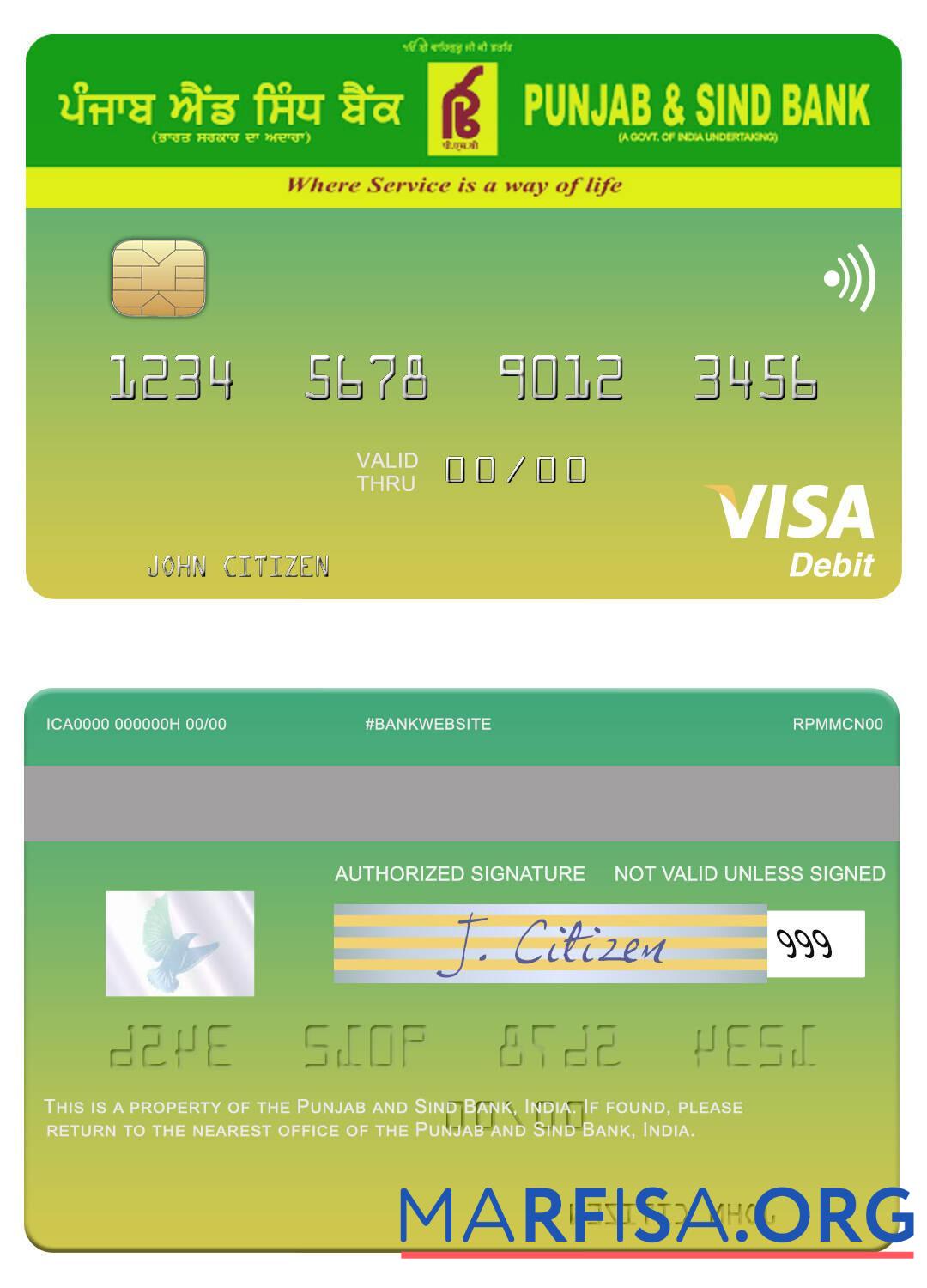 Realistic India Punjab and Sind Bank visa debit card real example